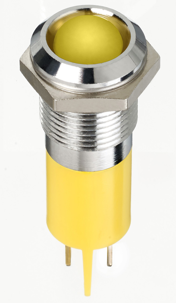 RS PRO Yellow Panel Mount Indicator, 12V dc, 14mm Mounting Hole Size, Faston, Solder Lug Termination, IP67