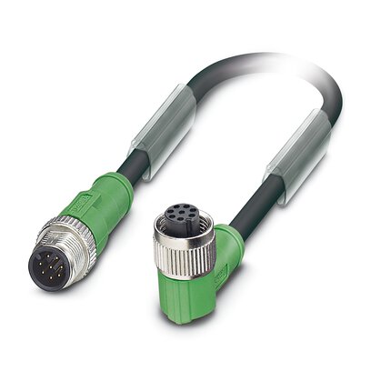 Phoenix Contact Male 8 way Straight Plug M12 to Female 8 way Angled Socket M12 Sensor Actuator Cable, 1.5 m