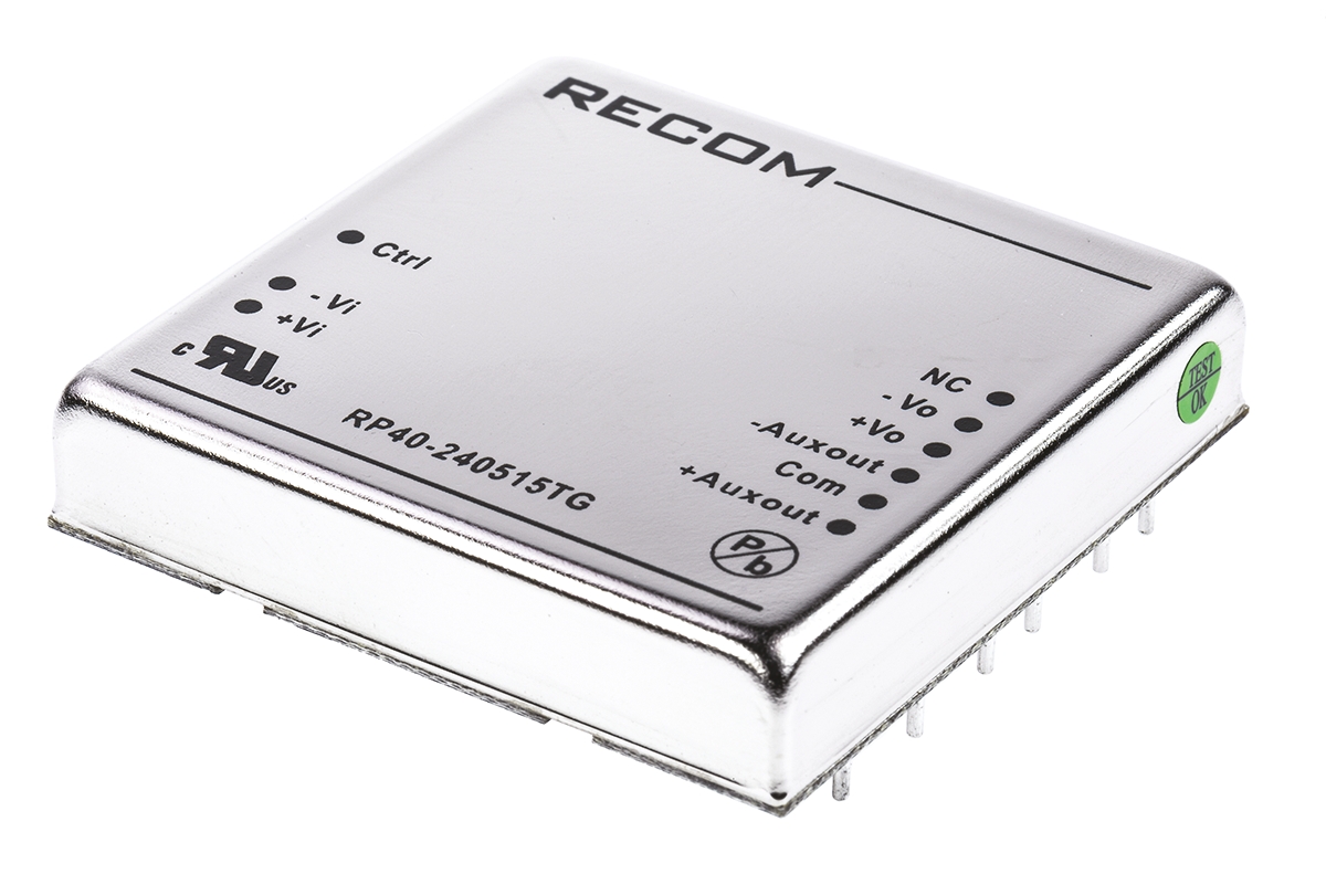 Recom RP40-G DC-DC Converter, 5V dc/ 6 A, ±300mA Output, 18 → 36 V dc Input, 40W, Through Hole, +85°C Max Temp