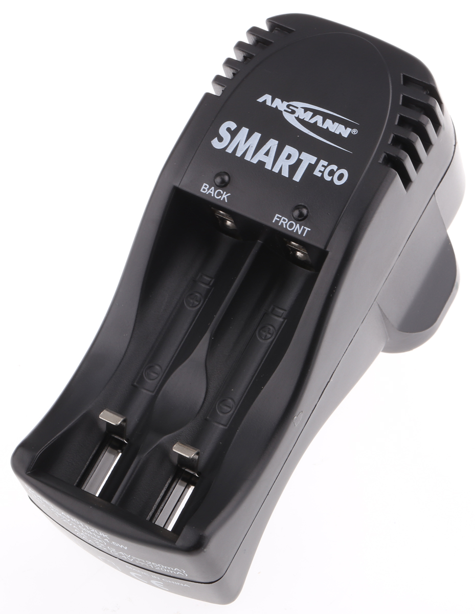 Ansmann Smart Eco Battery Charger For NiCd, NiMH AA, AAA 2 Cell with UK plug, Batteries Included