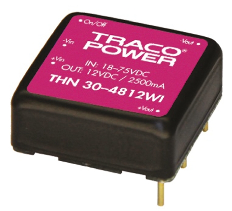 TRACOPOWER THN 30WI DC-DC Converter, 15V dc/ 2A Output, 18 → 75 V dc Input, 30W, Through Hole, +85°C Max Temp