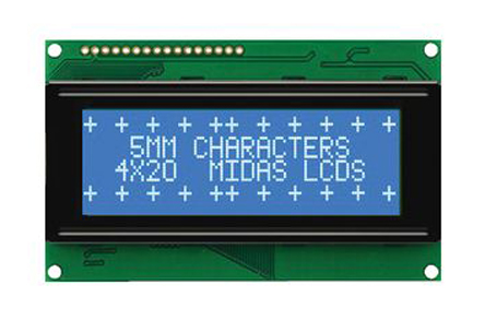 Midas MC24005A6W-BNMLW-V2 A Alphanumeric LCD Display, Blue on White, 2 Rows by 40 Characters, Transmissive