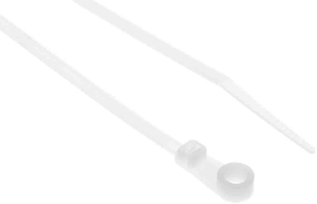 RS PRO Cable Tie, Screw Mount, 171.5mm x 3.7 mm, Natural Nylon, Pk-100