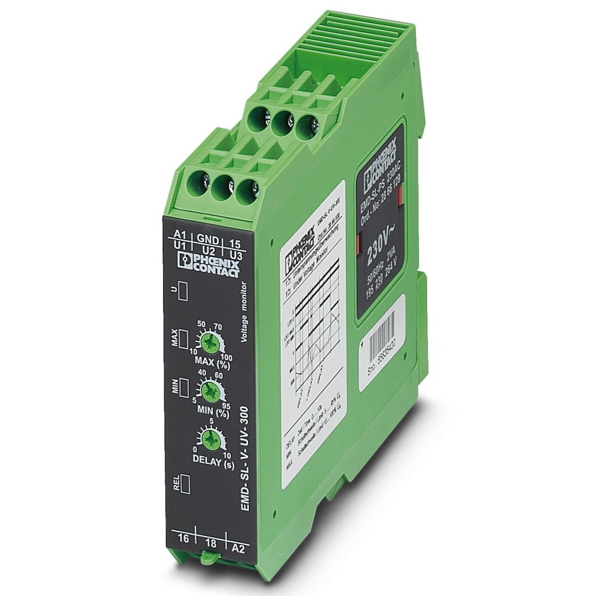 Phoenix Contact Voltage Monitoring Relay, 1 Phase, SPDT, 0 → 300V ac/dc