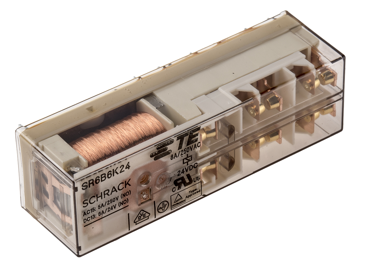 TE Connectivity PCB Mount Force Guided Relay, 24V dc Coil Voltage, 6 Pole, 4PST, DPST