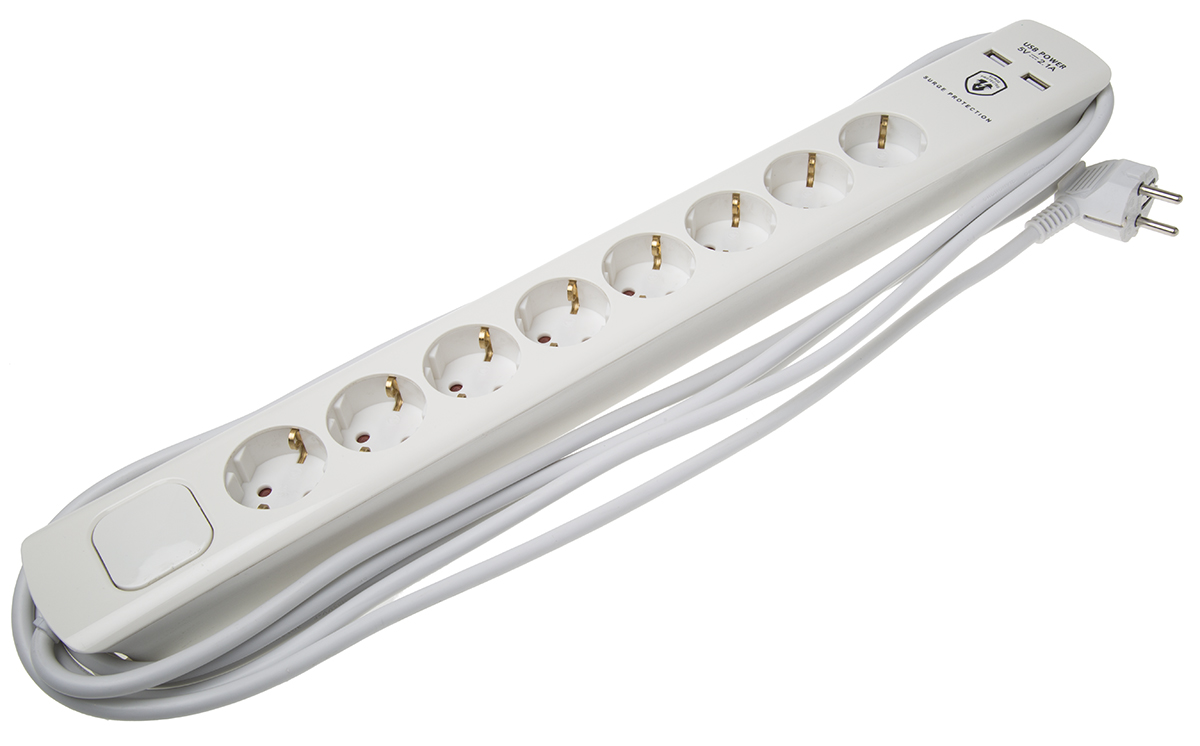 RS PRO 5m 8 Socket Schuko Extension Lead, 250 V