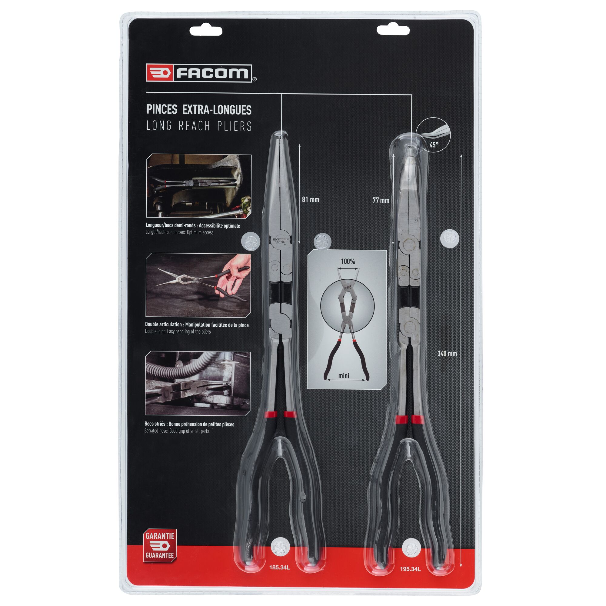 Facom 185.2LPB 2-Piece Plier Set, Slim Tip, 340 mm Overall
