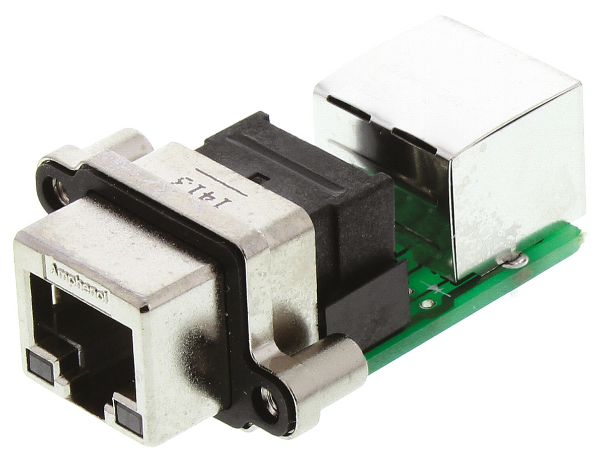 Amphenol Communications Solutions MRJ Series Female to Female RJ45 Connector, Through Hole, Cat5e Right Angle 2 Port 8