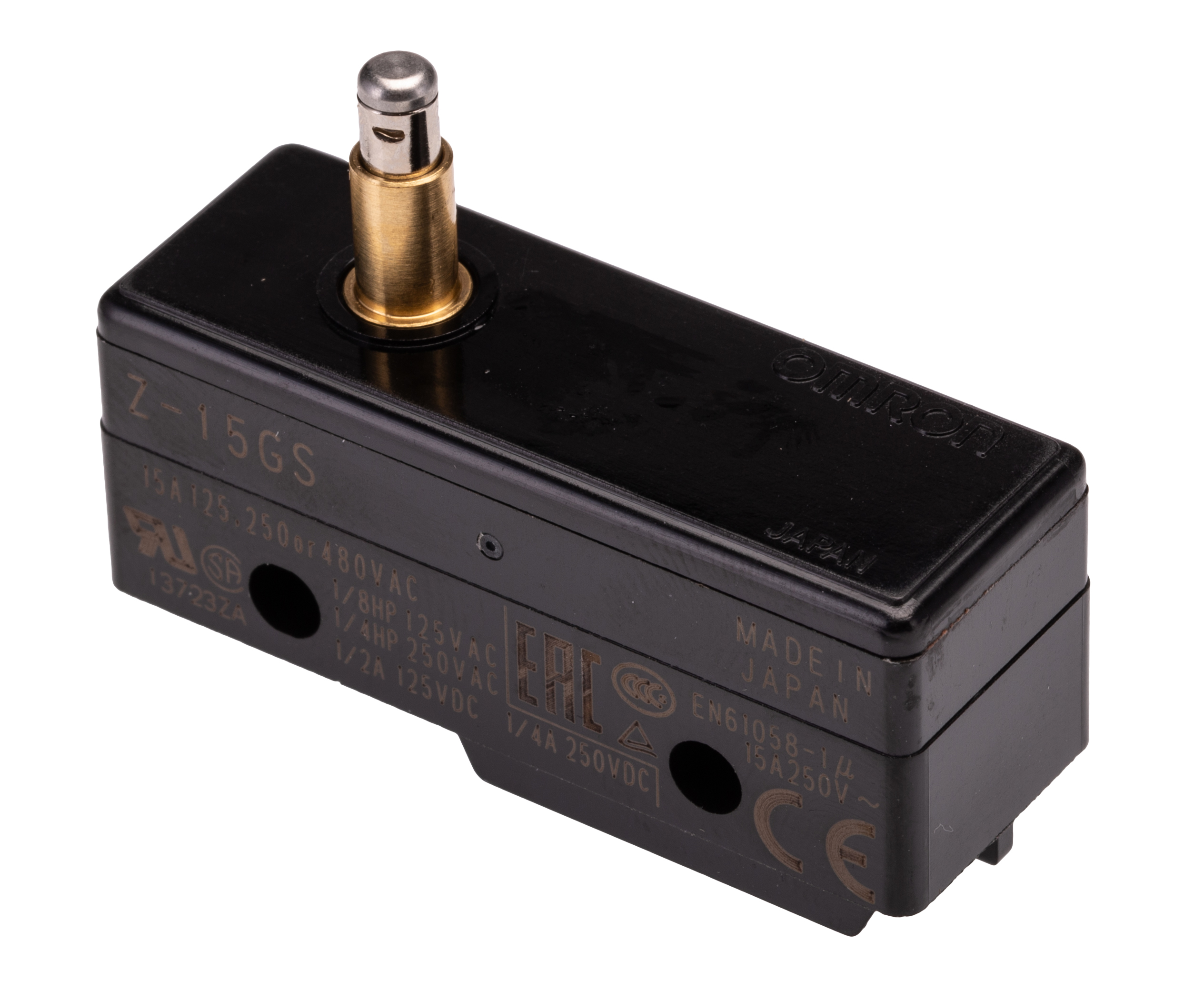 Omron Z Series Spring Plunger Limit Switch, NO/NC, IP00, SPDT, Thermosetting Resin Housing, 500V ac ac Max, 15A Max