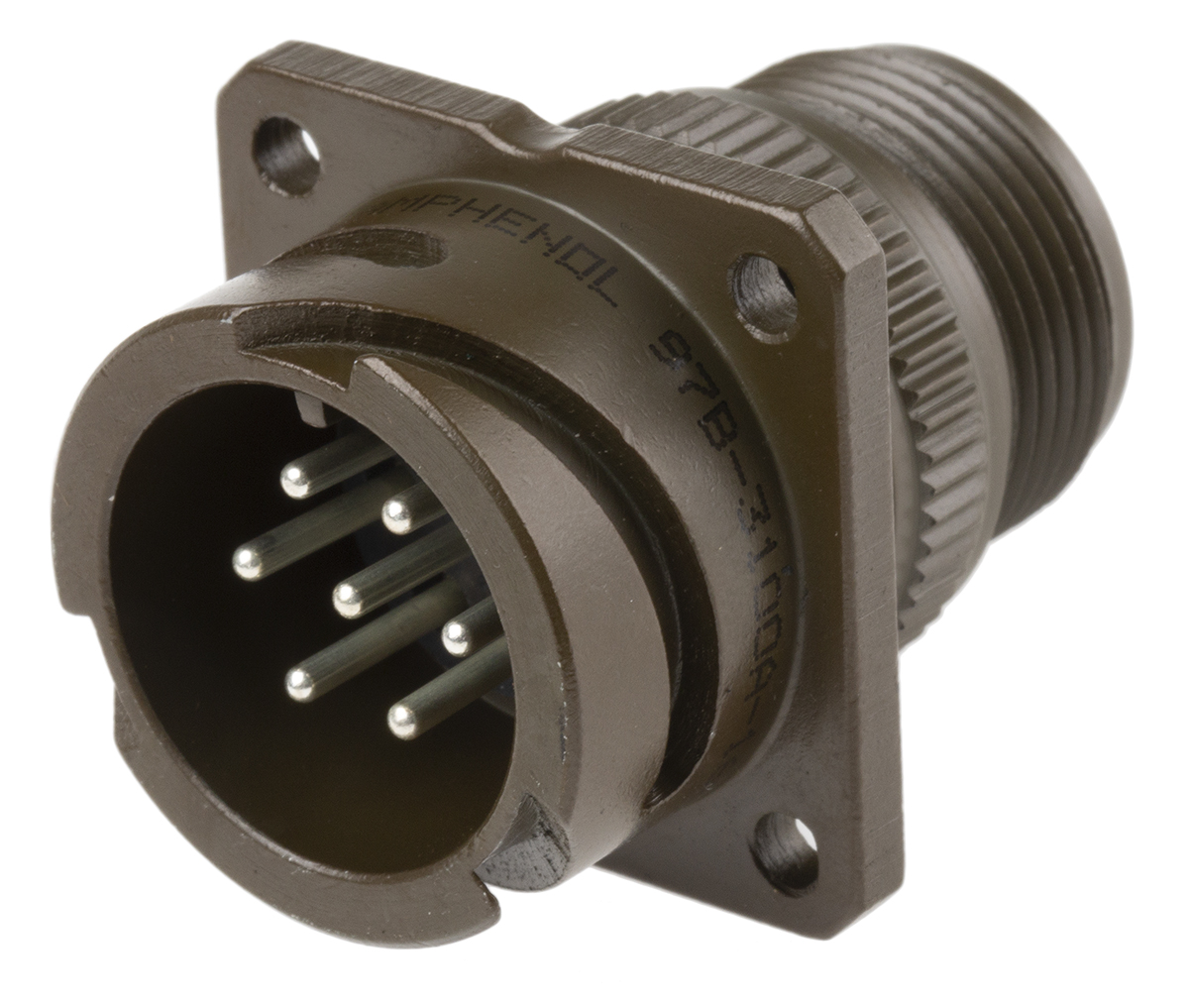 Amphenol Limited, 97B, Brass 7 Way Wall Mount MIL Spec Circular Connector Receptacle, Pin Contacts,Shell Size 16S,