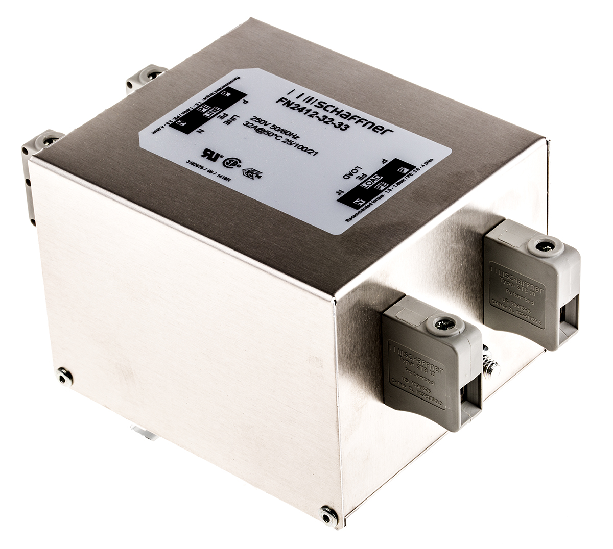 Schaffner, FN2412 32A 250 V ac 400Hz, DIN Rail EMC Filter, Terminal Block, Single Phase