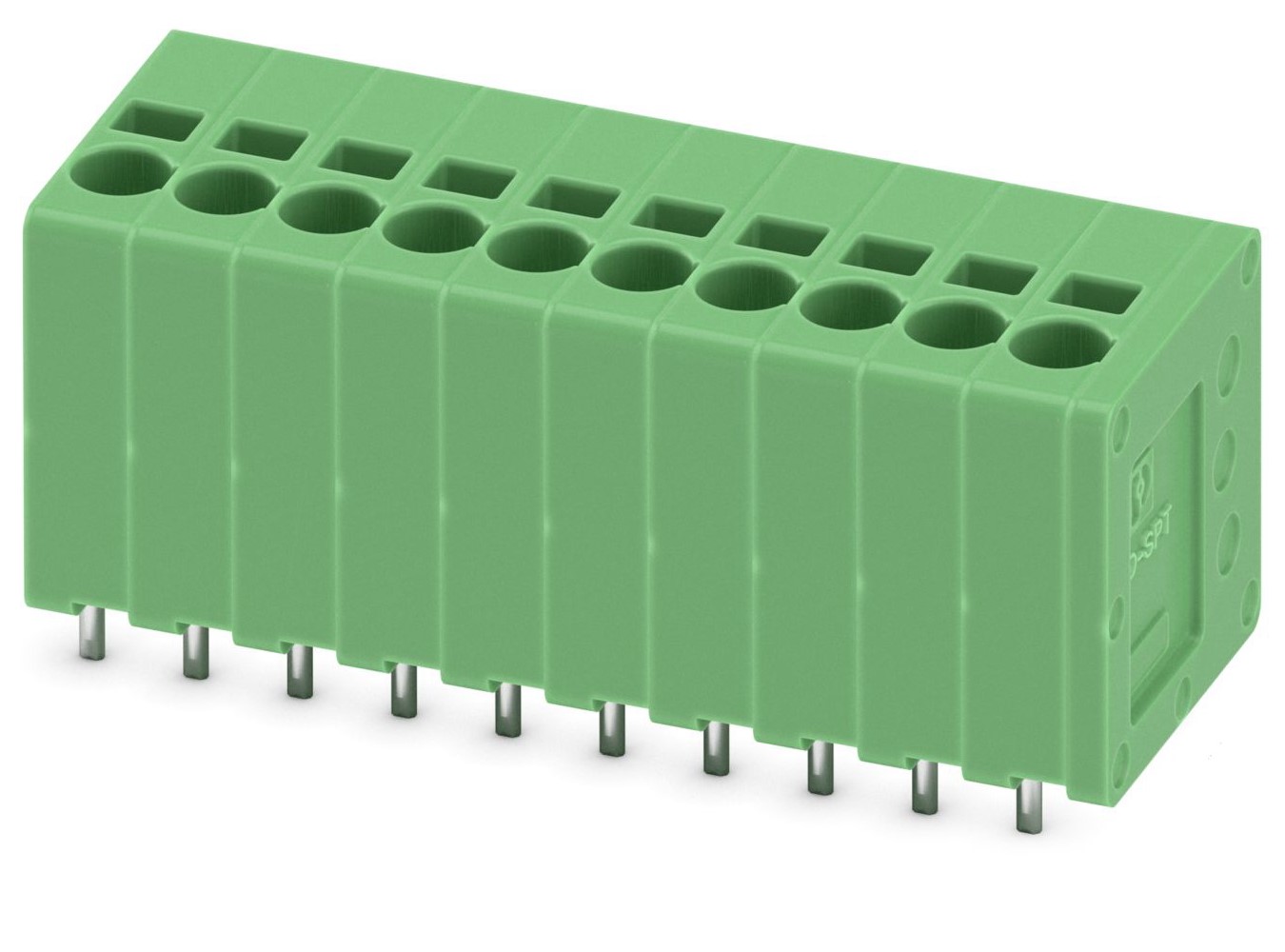 Phoenix Contact SPT 1.5/10-V-3.5 Series PCB Terminal Block, 10-Contact, 3.5mm Pitch, Through Hole Mount, 1-Row, Spring