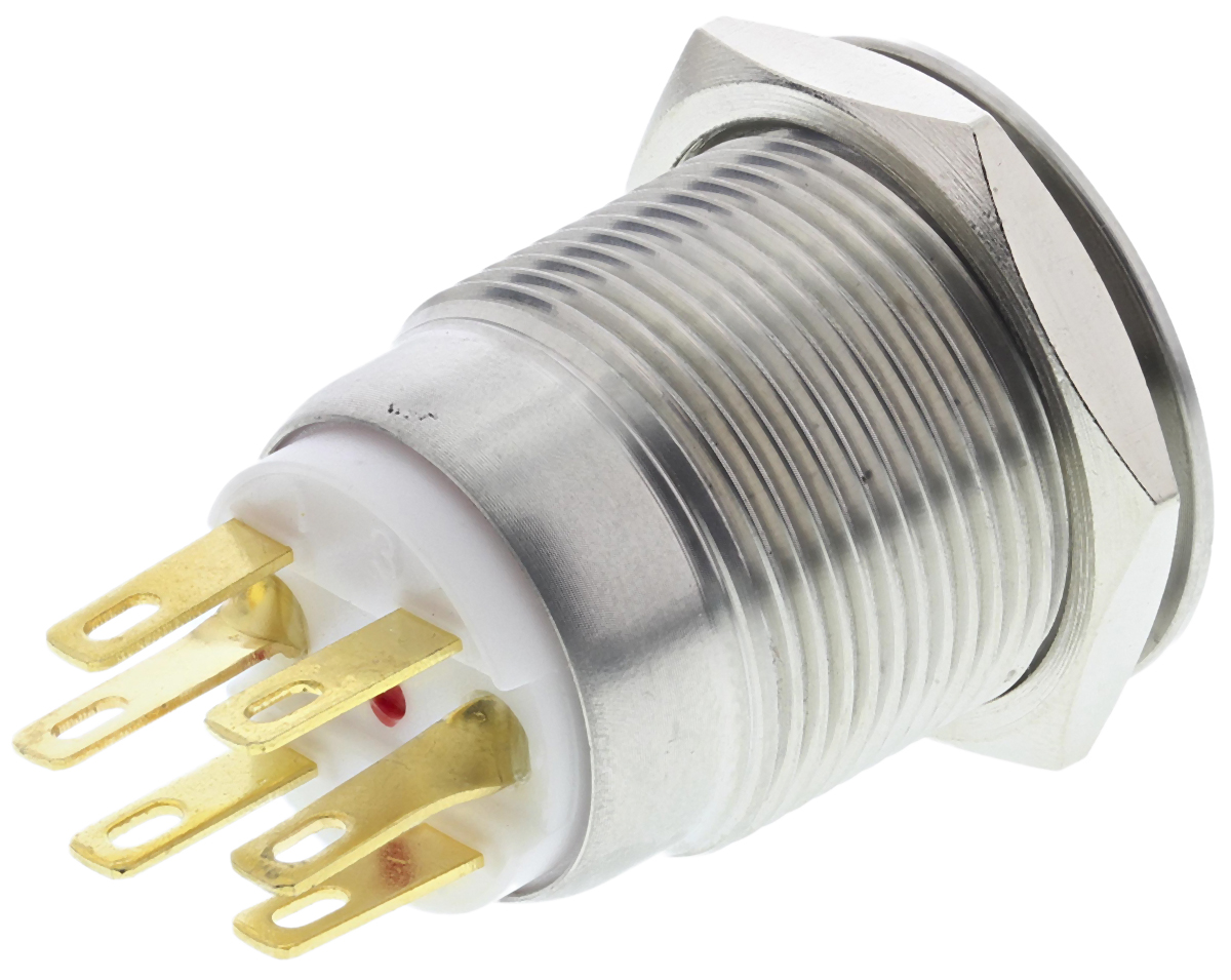 EOZ Illuminated Push Button Switch, Momentary, Panel Mount, 19.2mm Cutout, SPDT, Red LED, IP65