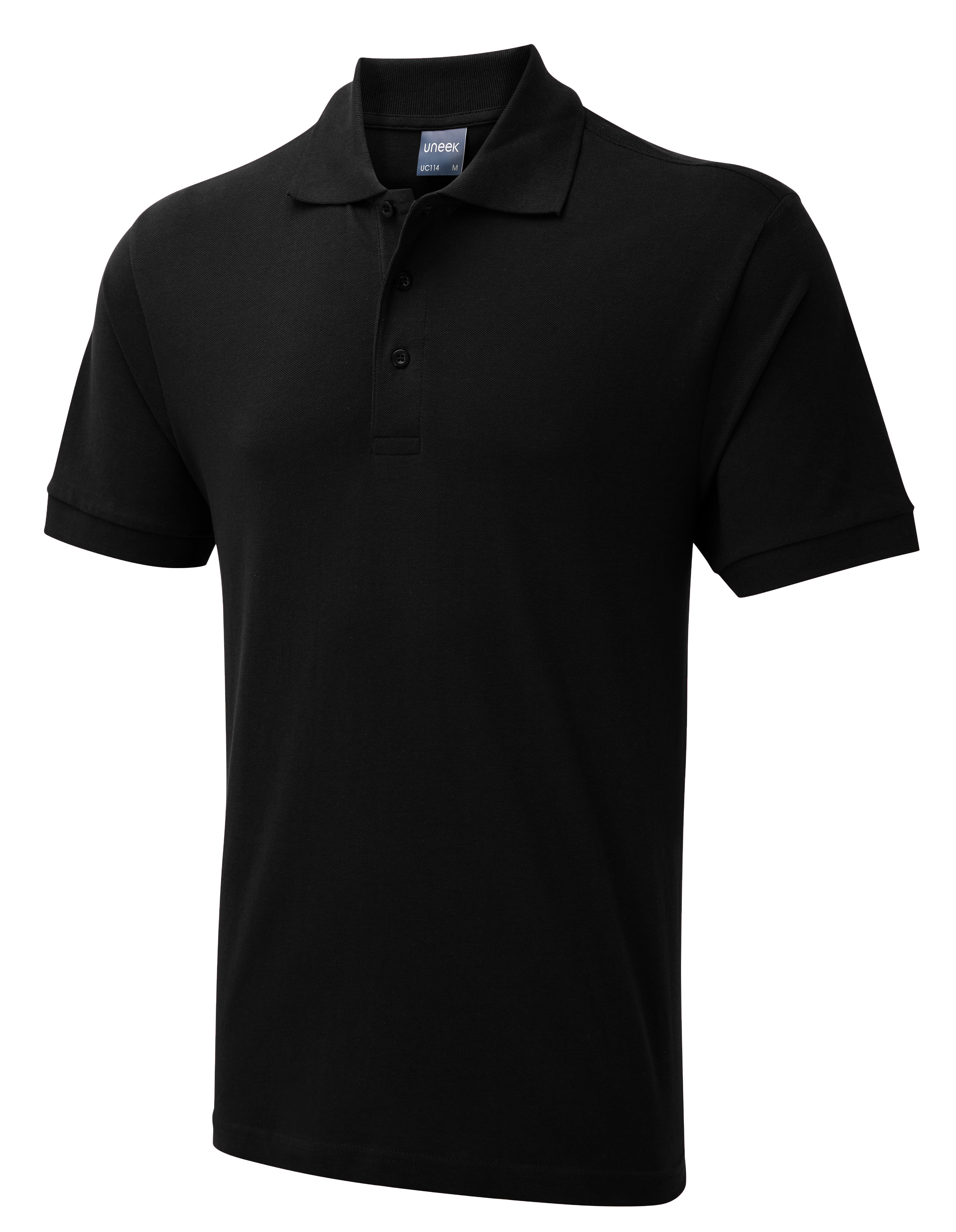 Uneek UC114 Black 100% Cotton Polo Shirt, UK- XL, EUR- XL