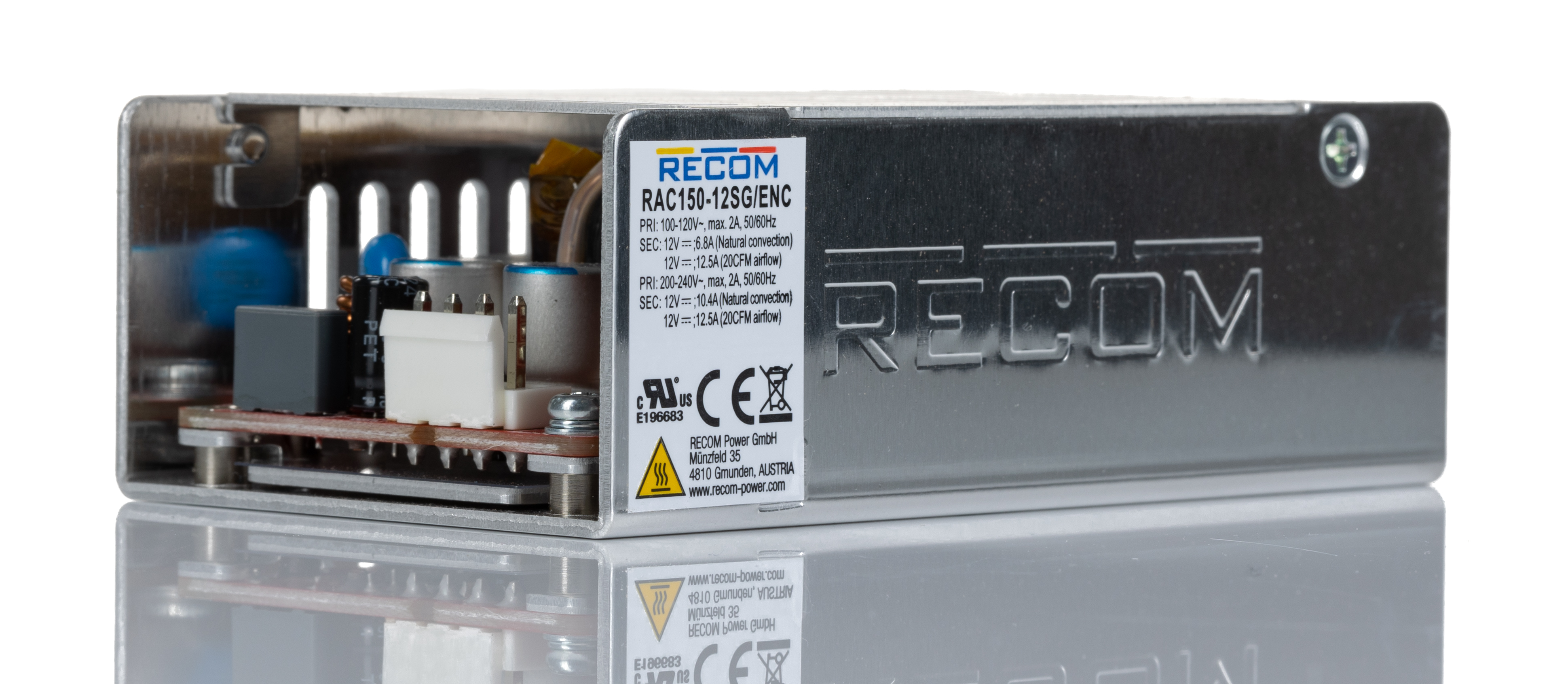Recom Switching Power Supply, RAC150-12SG/ENC, 12V dc, 12.5A, 150W, 1 Output, 90 → 264V ac Input Voltage
