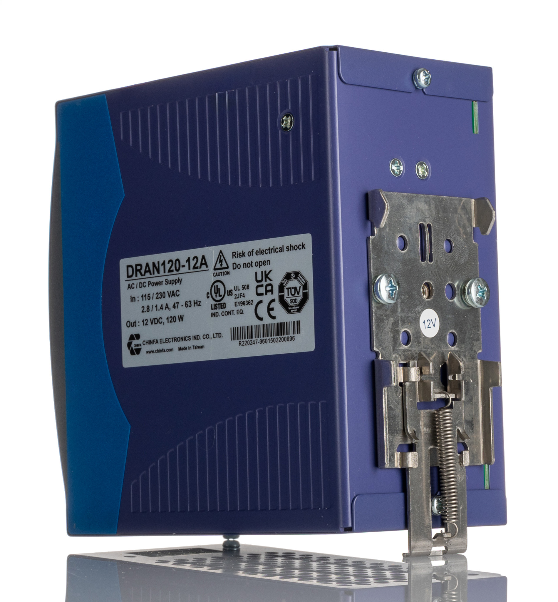 Chinfa DRAN120 Switched Mode DIN Rail Power Supply, 90 → 264V ac ac Input, 12V dc dc Output, 10A Output, 120W