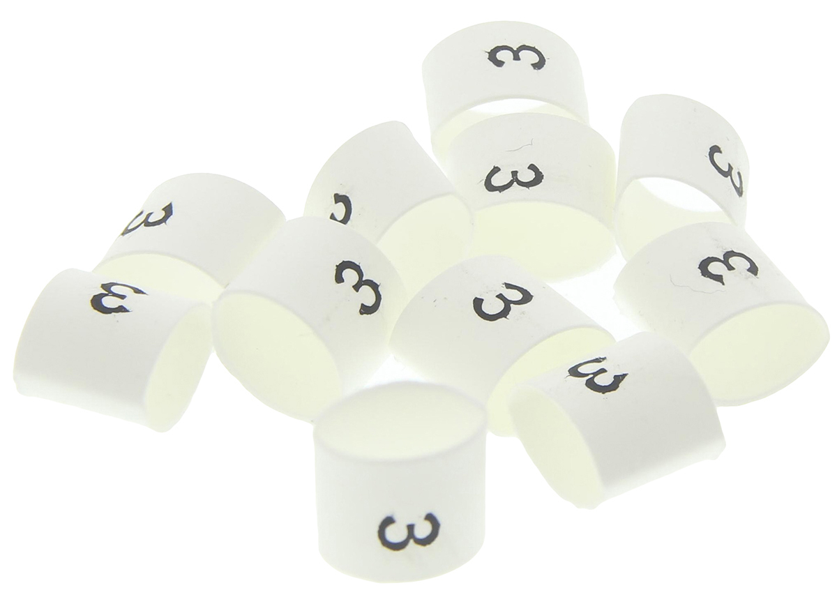 TE Connectivity Heat Shrink Cable Markers, White, Pre-printed "3", 2 → 6mm Cable, TRSA-1019/E/1/3