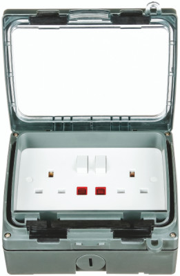 Timeguard Grey 2 Gang Plug Socket, 1 Pole Poles, 13A, Type G - British, Outdoor Use