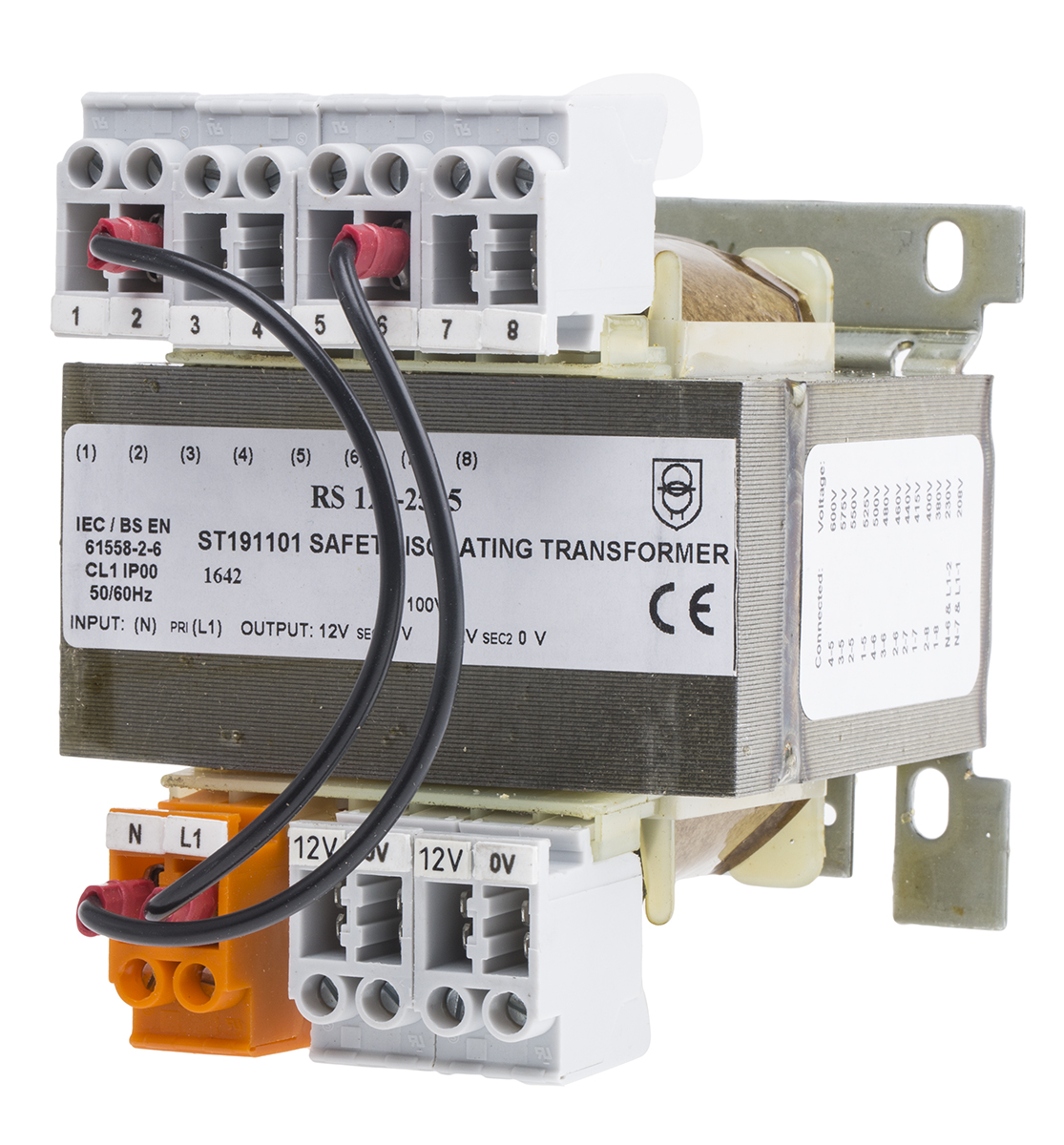 RS PRO 100VA DIN Rail Transformer, IEC 61558-2-6, 208V ac Primary, 2x12V ac Secondary