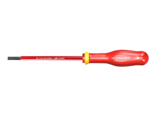 Facom Slotted Insulated Screwdriver, 8 mm Tip, 150 mm Blade, VDE/1000V, 275 mm Overall