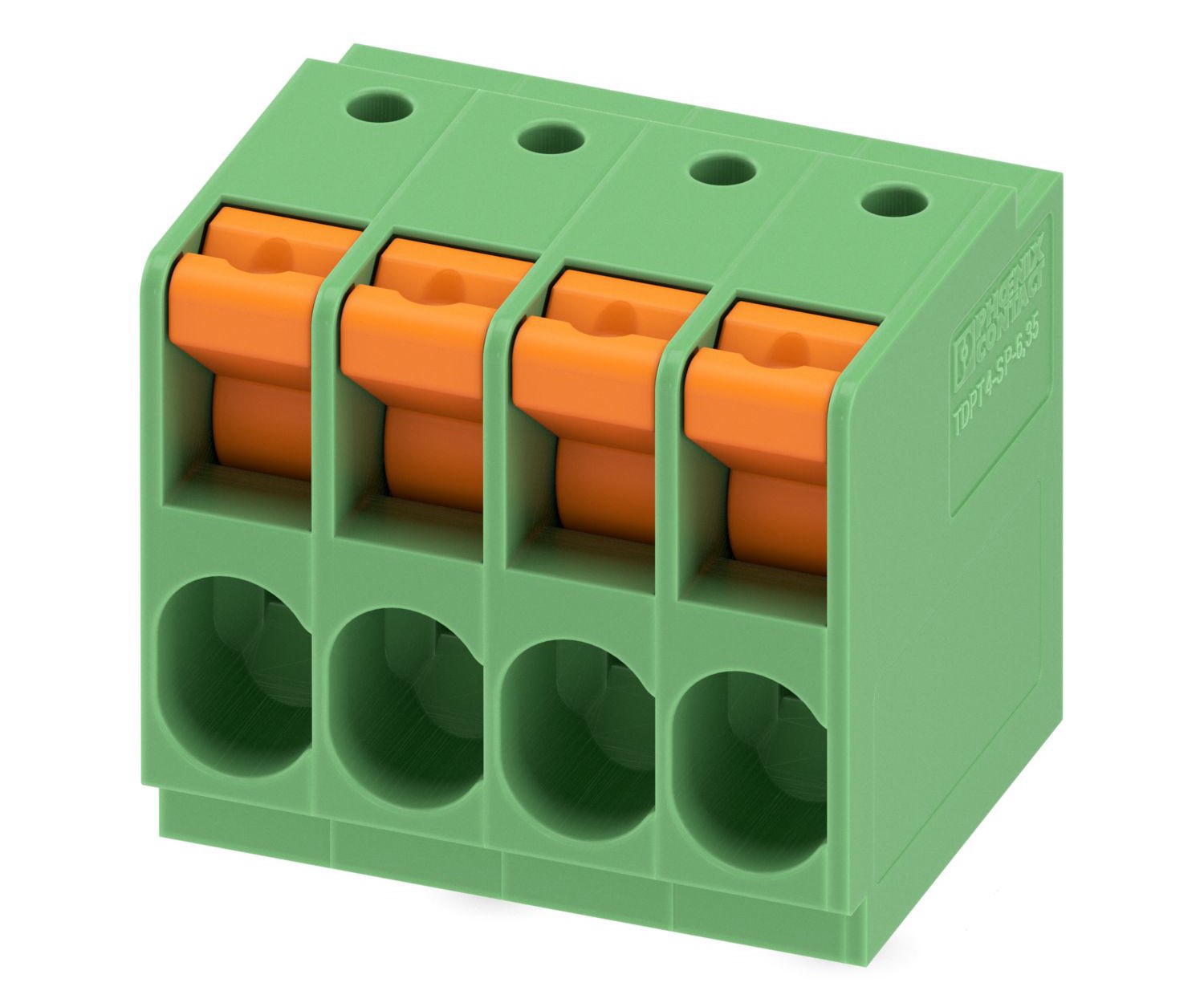 Phoenix Contact TDPT 4/ 4-SP-6.35-ZB Series PCB Terminal Block, 4-Contact, 6.35mm Pitch, Through Hole Mount, 1-Row,
