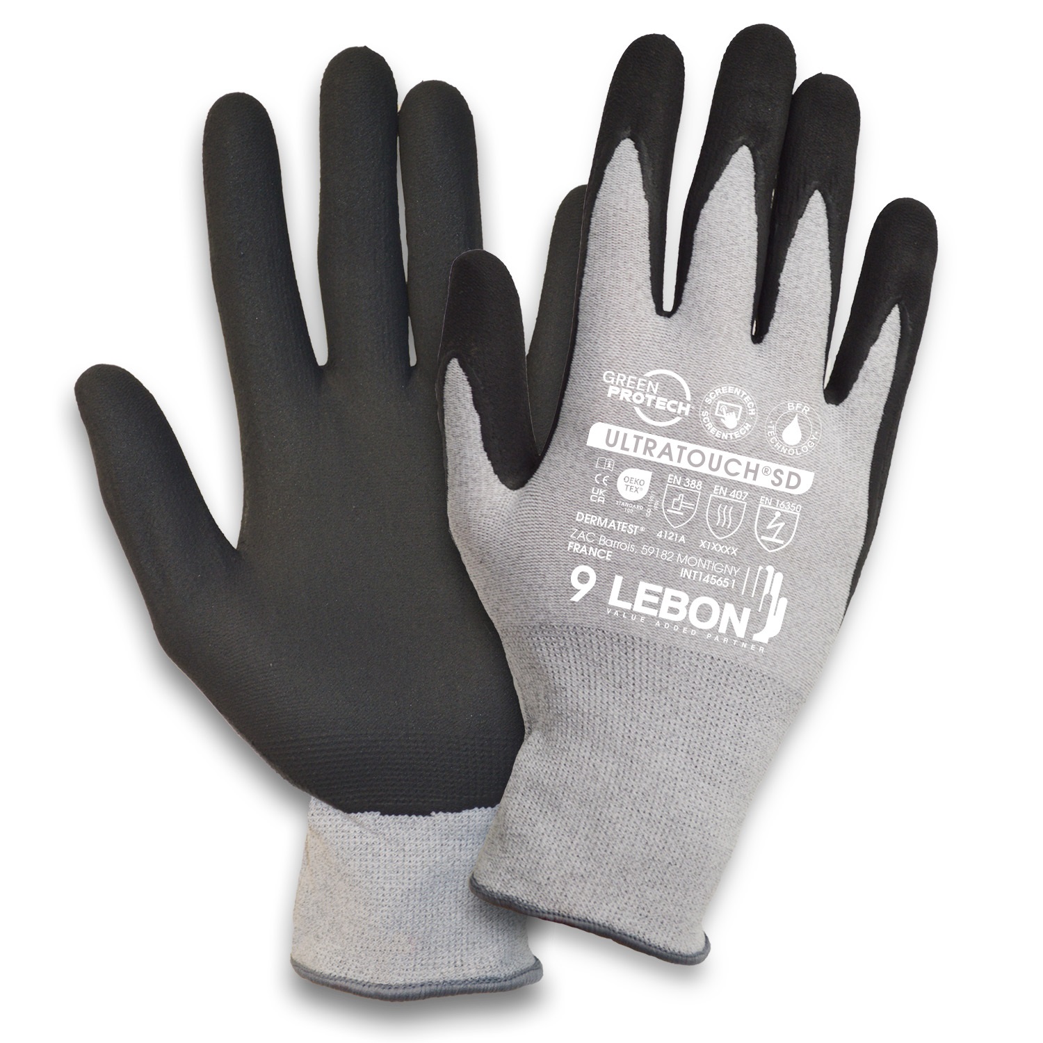 Lebon Protection ULTRATOUCH Grey Elastane, Polyamide Work Gloves, Size 8, Aqua Polymer Coating