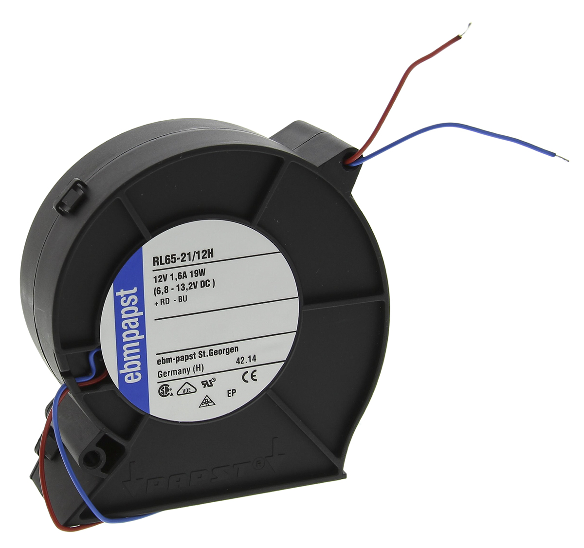 ebm-papst RL 65 Series Centrifugal Fan, 12 V dc, 61m³/h, DC Operation, 93.5 x 97 x 33mm