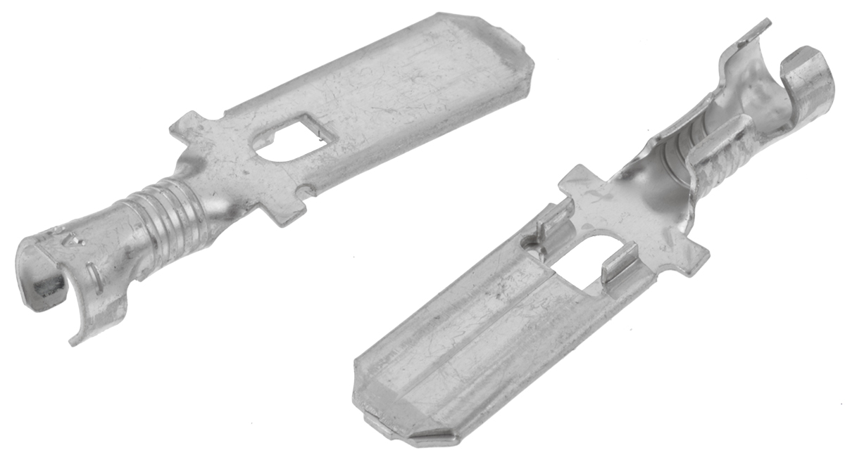 TE Connectivity FASTON .250 Uninsulated Male Spade Connector, Tab, 6 x 0.8mm Tab Size, 0.5mm² to 2.27mm²