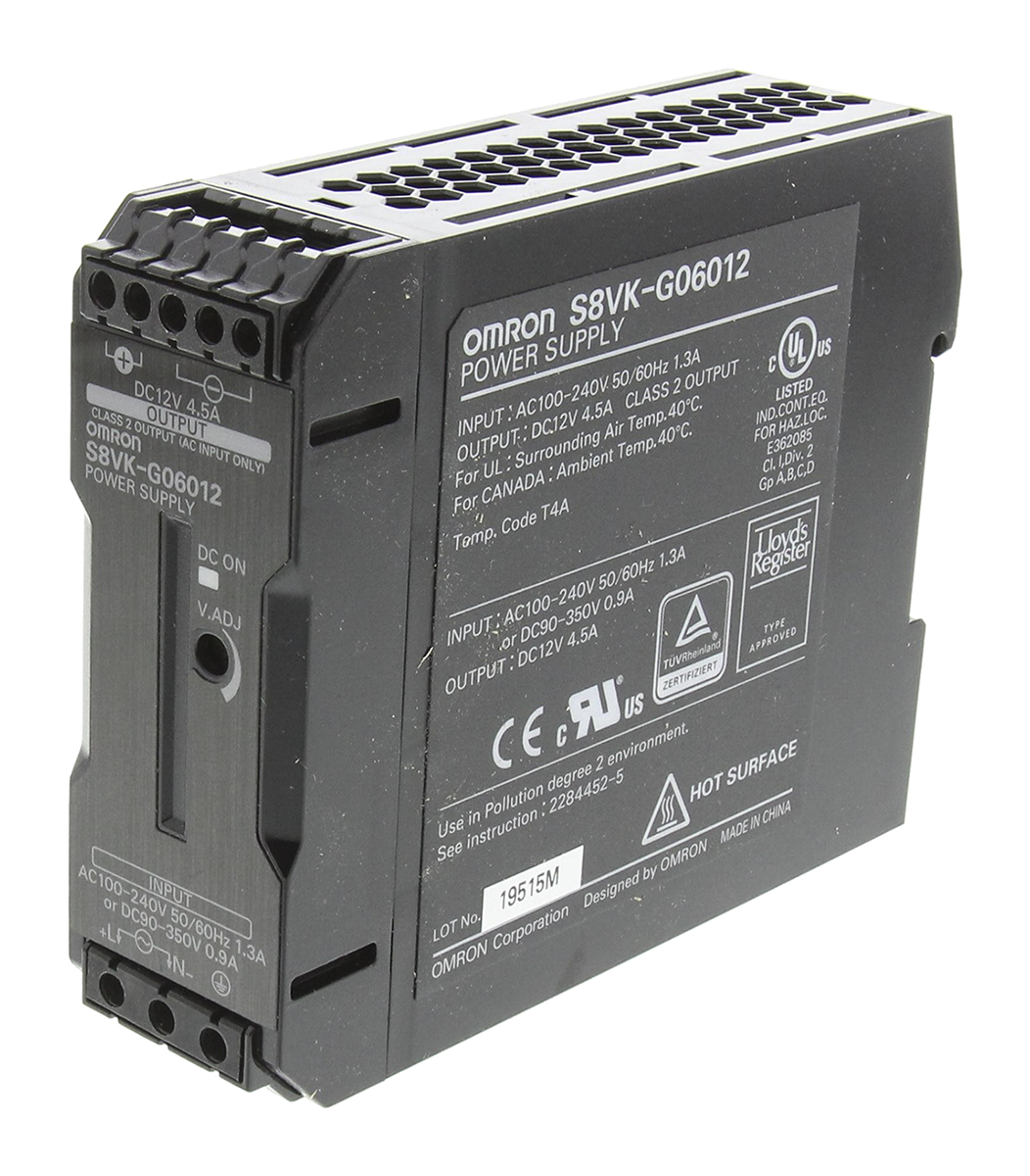 Omron S8VK-G DIN Rail Power Supply, 100 → 240 V ac / 90 → 350V dc ac, dc Input, 12V dc dc Output, 4.5A