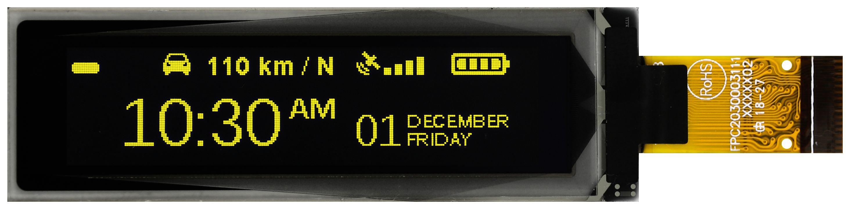 Midas 2.08in Yellow Passive matrix OLED Display 256 x 64pixels COT I2C, Parallel, SPI Interface