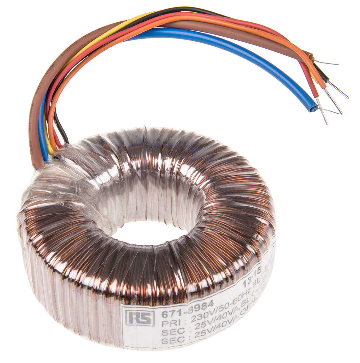 RS PRO 230V ac, 2 x 25V ac Toroidal Transformer, 80VA 2 Output