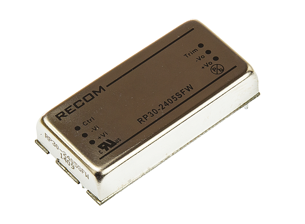Recom RP30-FW DC-DC Converter, 5V dc/ 6A Output, 9 → 36 V dc Input, 30W, Through Hole, +85°C Max Temp -40°C Min