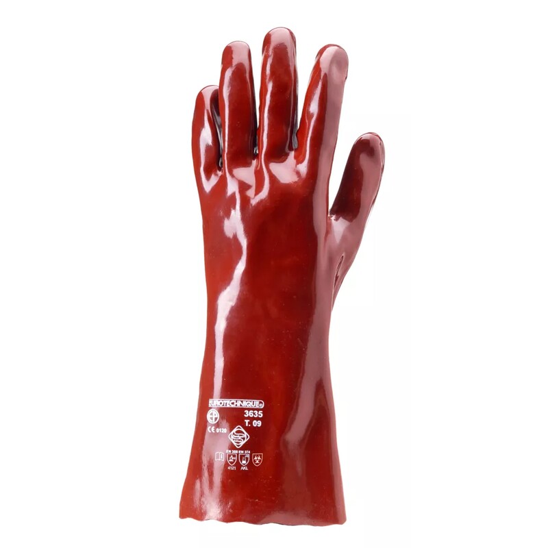 Coverguard EUROCHEM 3636 Red Cotton Work Gloves, Size 8, Polyvinyl Chloride Coating