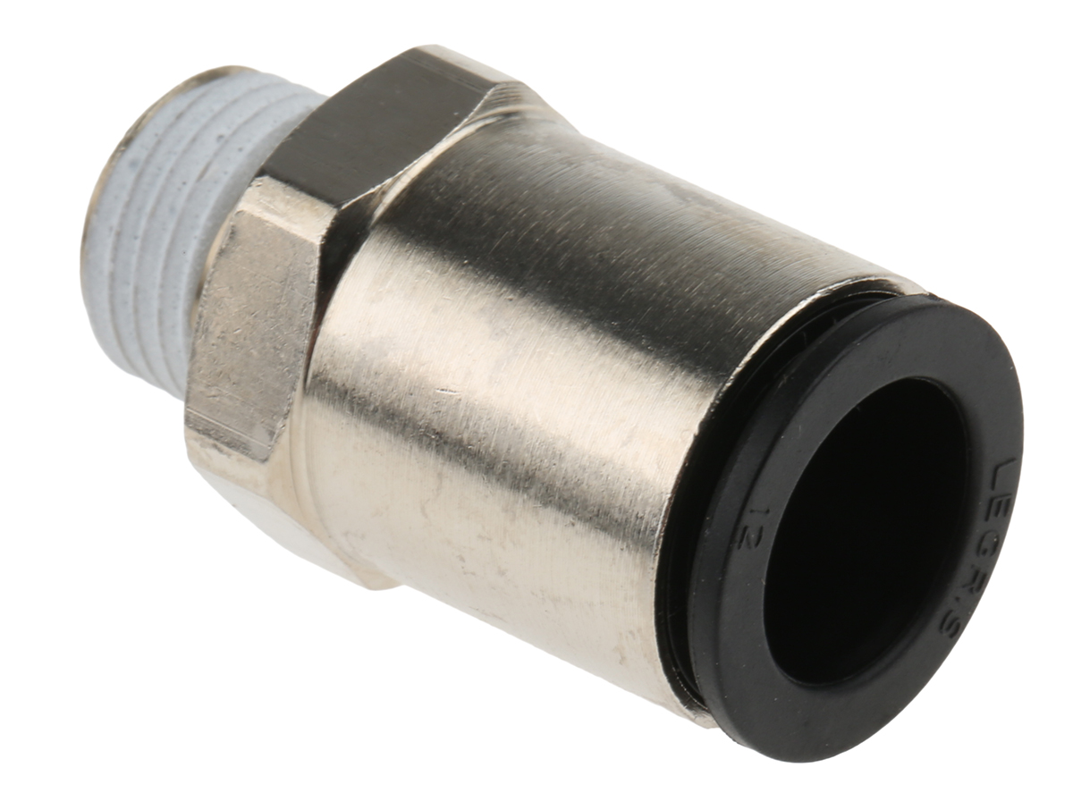 Legris LF3000 Series Straight Threaded Adaptor, R 1/4 Male to Push In 12 mm, Threaded-to-Tube Connection Style