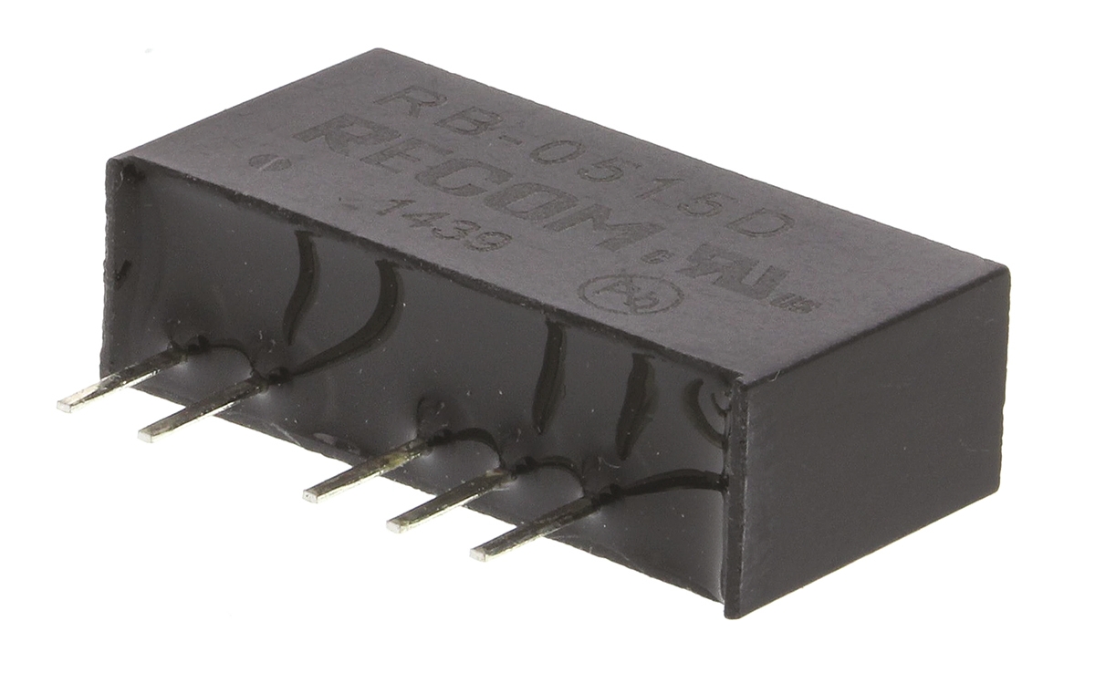 Recom RB DC-DC Converter, ±15V dc/ ±33mA Output, 4.5 → 5.5 V dc Input, 1W, Through Hole, +85°C Max Temp -40°C