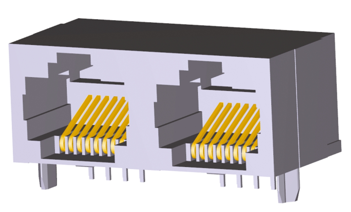 TE Connectivity 5406526 Series Female RJ45 Connector, PCB Mount, Cat5 Right Angle 2 Port 8 -Way