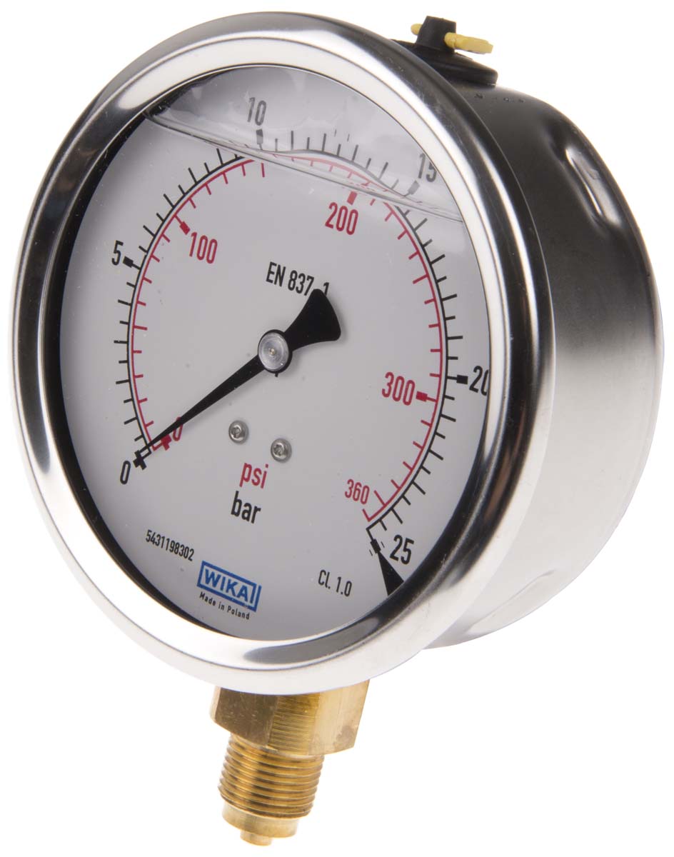 WIKA G 3/8 Analogue Pressure Gauge 25bar Bottom Entry 100mm Outside Diameter