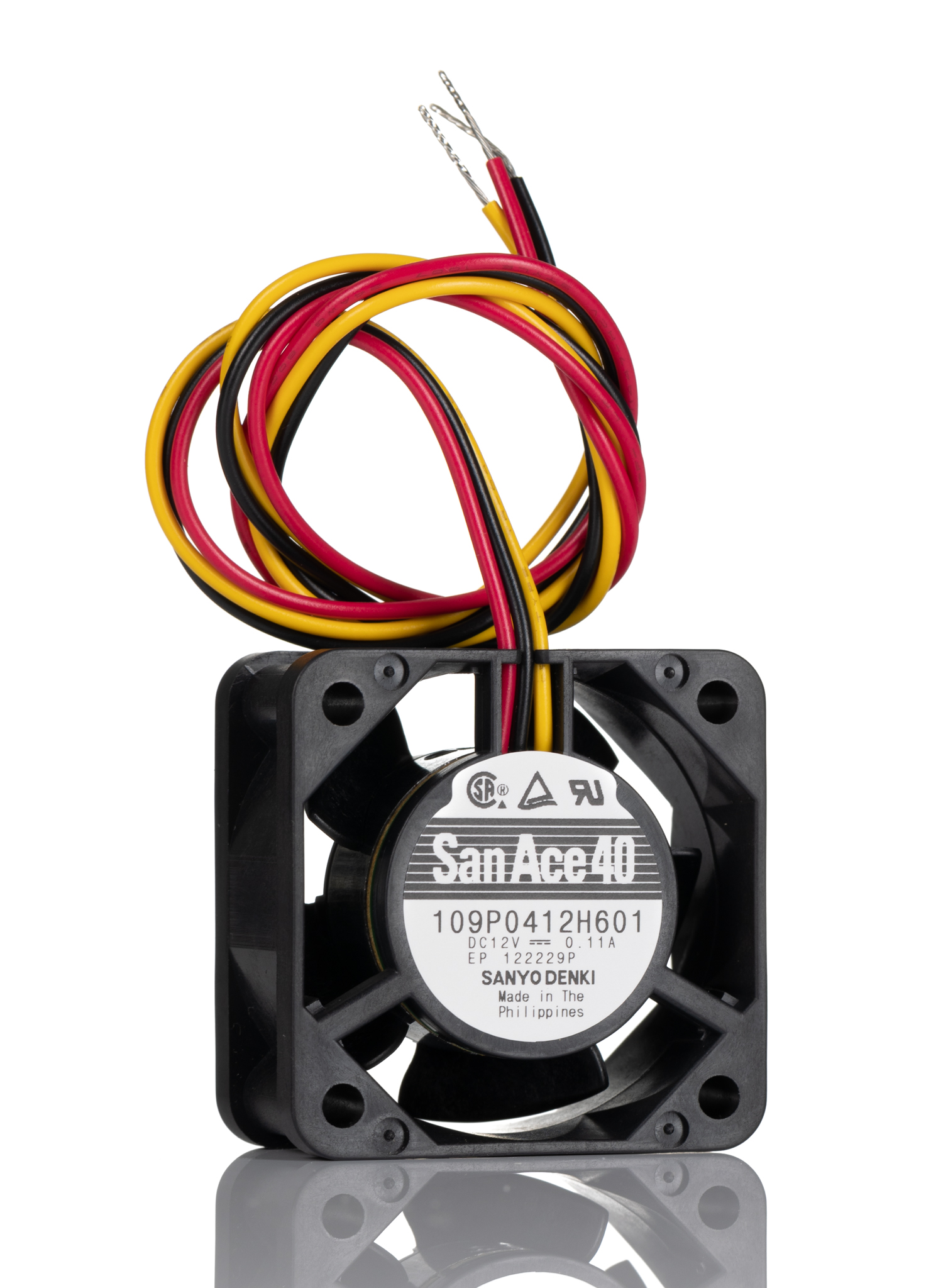 Sanyo Denki 109P Series Axial Fan, 12 V dc, DC Operation, 13.6m³/h, 1.32W, 110mA Max, 40 x 40 x 20mm