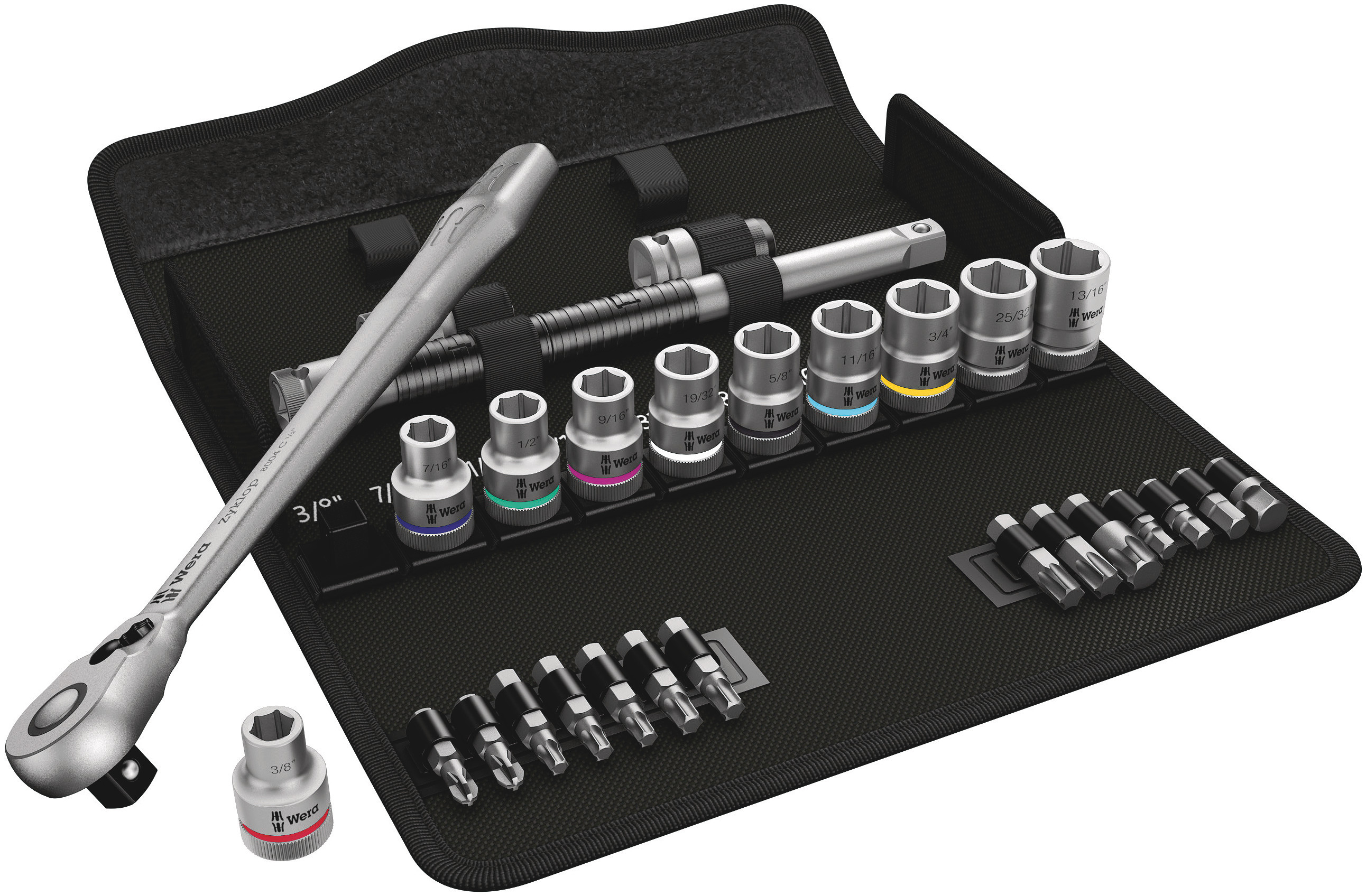 Wera 28-Piece Imperial 1/2 in Standard Socket/Bit Set with Ratchet, 6 point; Hex Bit; Phillips Bit; Torx Bit