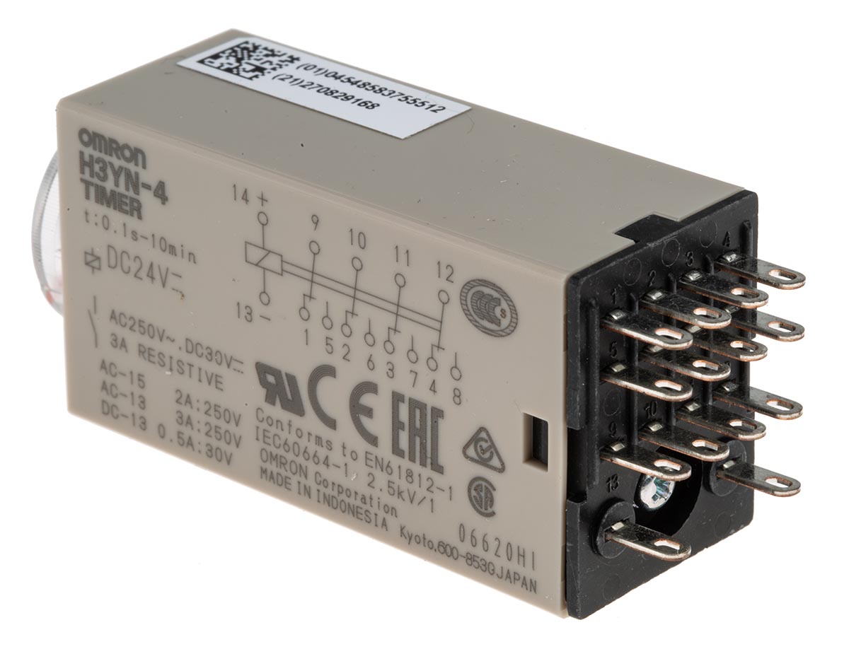 Omron H3YN Series DIN Rail, Panel Mount Timer Relay, 24V dc, 4-Contact, 0.1 s → 10min, 4PST