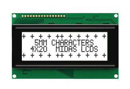 Midas MC42005A6W-FPTLW-V2 A Alphanumeric LCD Display White, 4 Rows by 20 Characters, Transflective