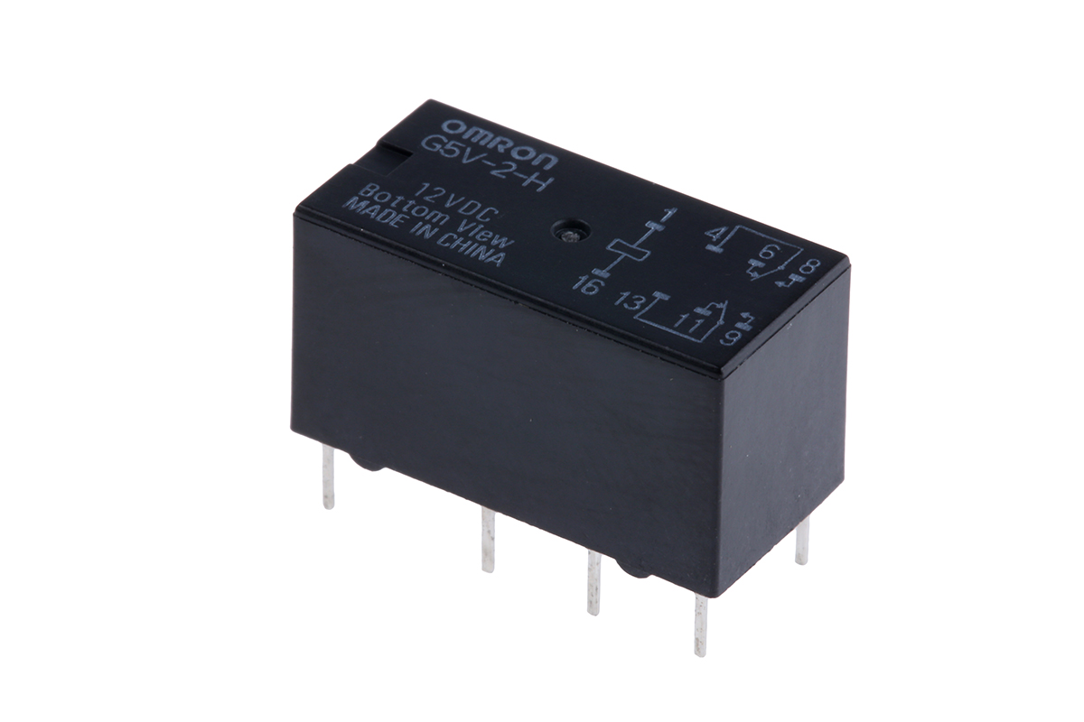 Omron PCB Mount Signal Relay, 12V dc Coil, 1A Switching Current, DPDT