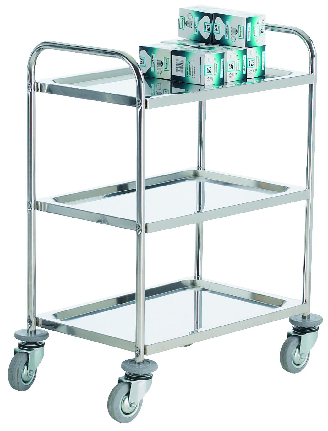 RS PRO 3 Shelf Stainless Steel Trolley, 610 x 410mm, 100kg Load