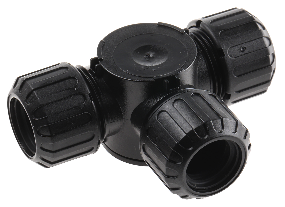 Adaptaflex T Piece, Conduit Fitting, 16mm Nominal Size, M16, Nylon 66, Black IP66, IP67 rating
