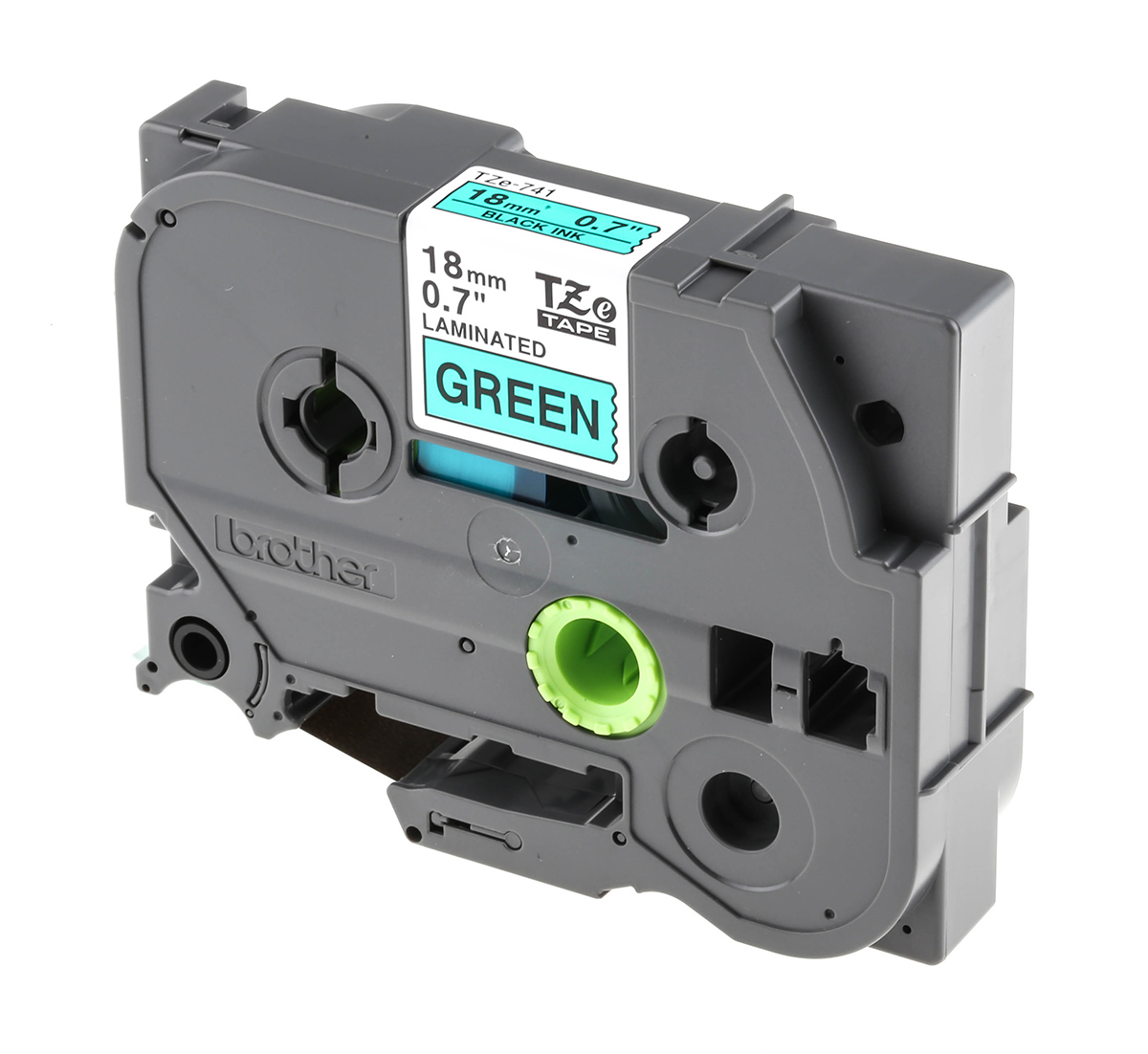 Brother Black on Green Label Printer Tape, 8 m Length, 18 mm Width