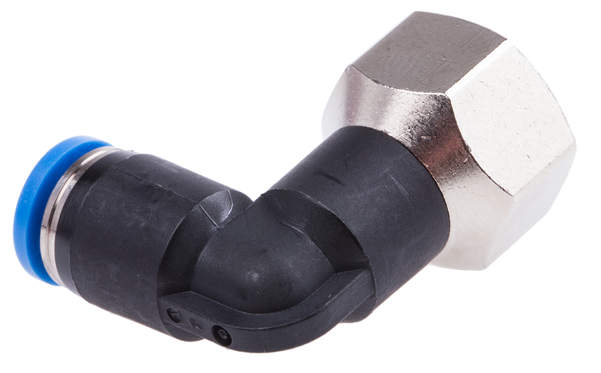 Festo QS Series Elbow Threaded Adaptor, G 1/8 Female to Push In 4 mm, Threaded-to-Tube Connection Style, 153273