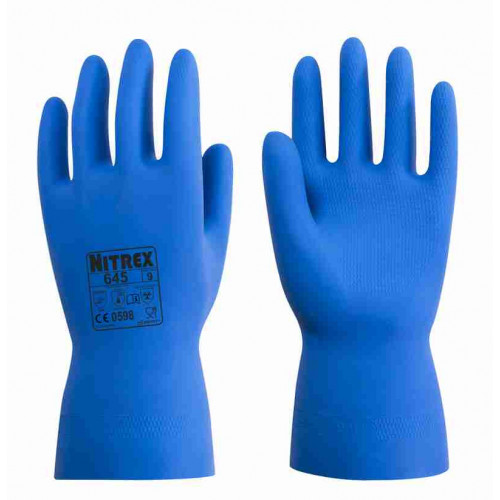 Unigloves 645 Blue Latex Work Gloves, Size 7, Latex Coating