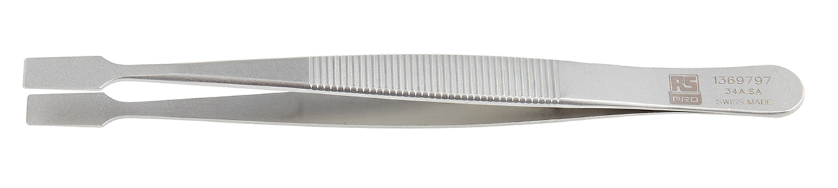 RS PRO 120 mm, Stainless Steel, Flat, Tweezers