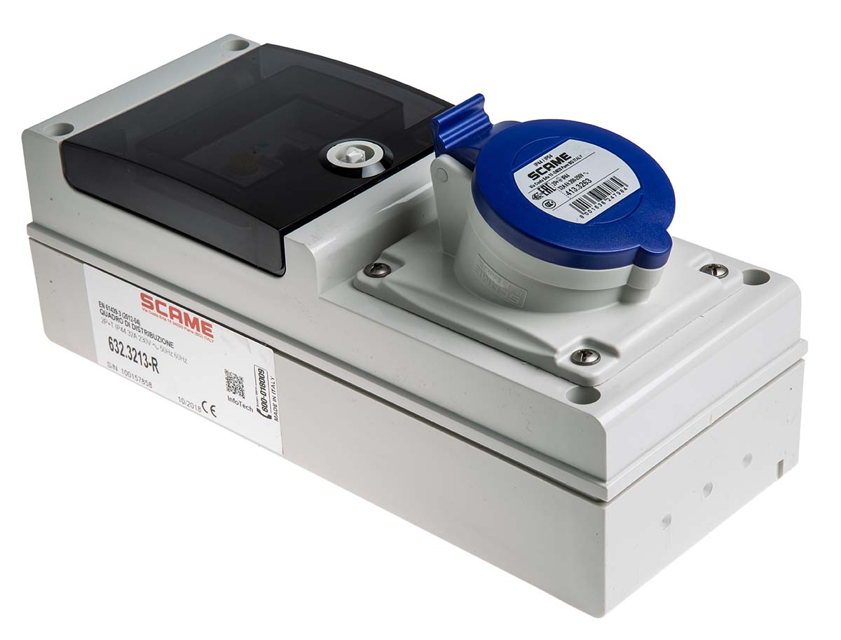 Scame, DOMINO IP44 Blue Wall Mount 2P + E RCD Industrial Power Connector Socket, Rated At 32A, 230 V