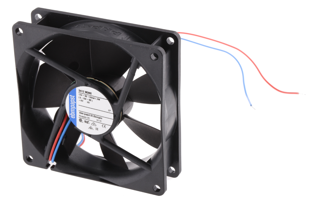 ebm-papst 3400 N Series Axial Fan, 12 V dc, DC Operation, 72m³/h, 1.6W, 92 x 92 x 25mm